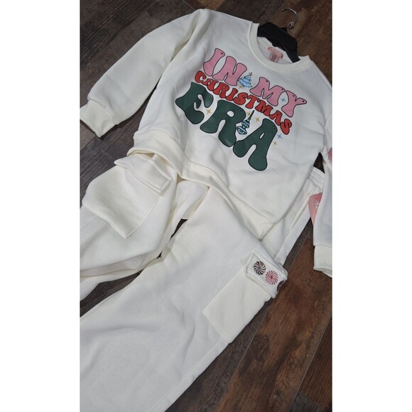 Lucky You "In My Christmas Era" 2pc Girls Sweat Cargo Pant & Shirt L 12 B10 READ - Picture 2 of 3